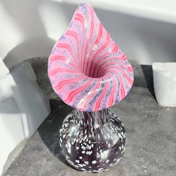 Vintage Hand Blown Art Glass Vase Jack In Pulpit Hand Made Studio Glass Vase VTG - Picture 1 of 16